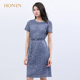 HONRN/红人气质蕾丝镂空裙子修身显瘦短袖圆领收腰连衣裙女夏季