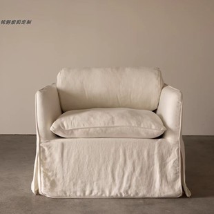 日式侘寂风简约亚麻布艺可拆洗单人沙发小户型客厅慵懒单人位沙发