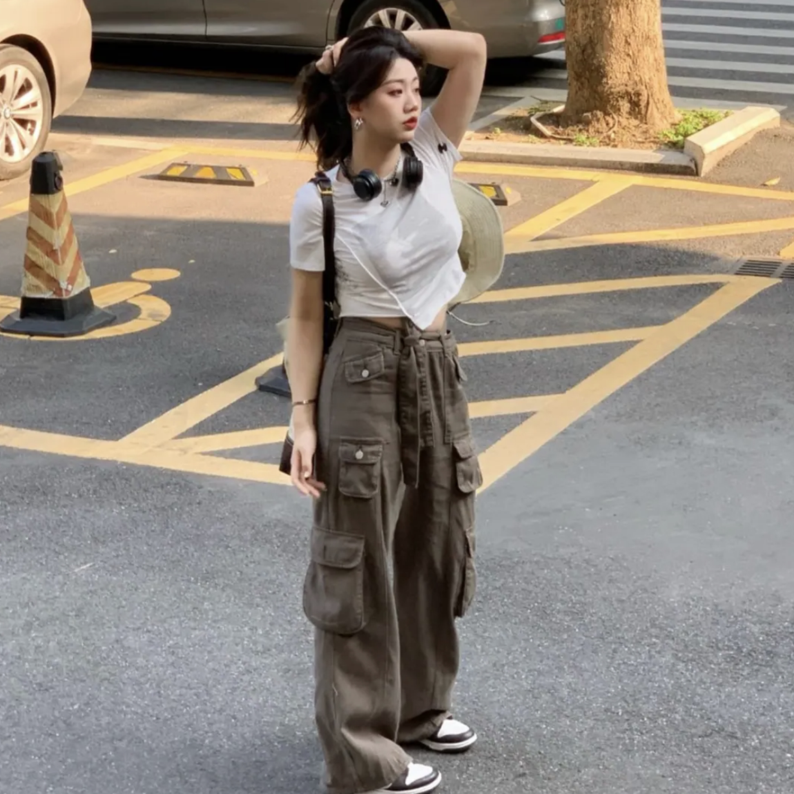 微胖女生甜酷穿搭夏季新款美式工装裤子大码复古百搭阔腿长裤ins