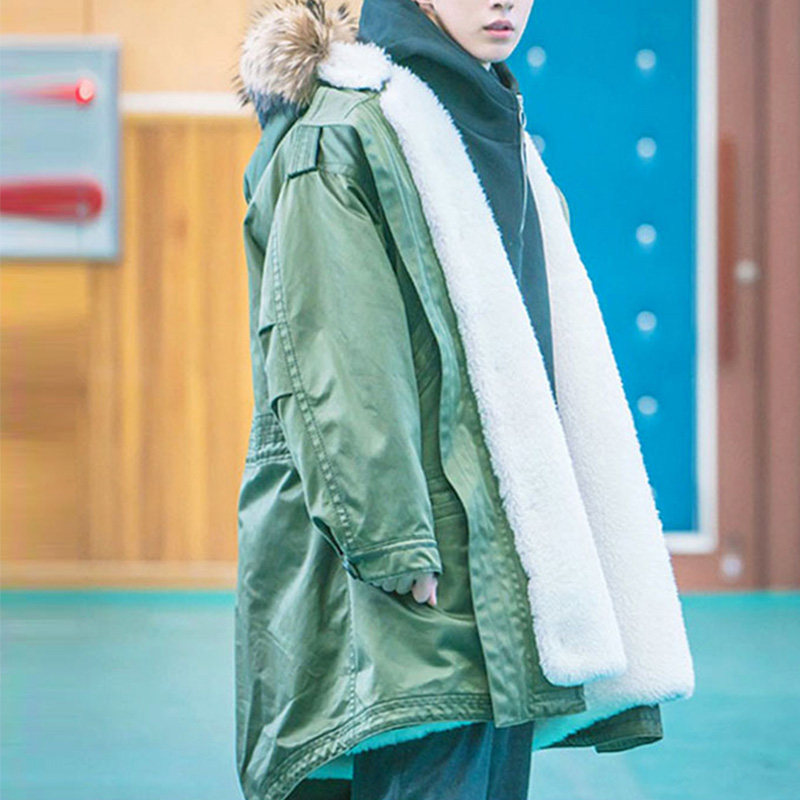 妖精金福珠南柱赫同款加厚连帽中长款棉衣情侣军大衣毛领外套优惠券