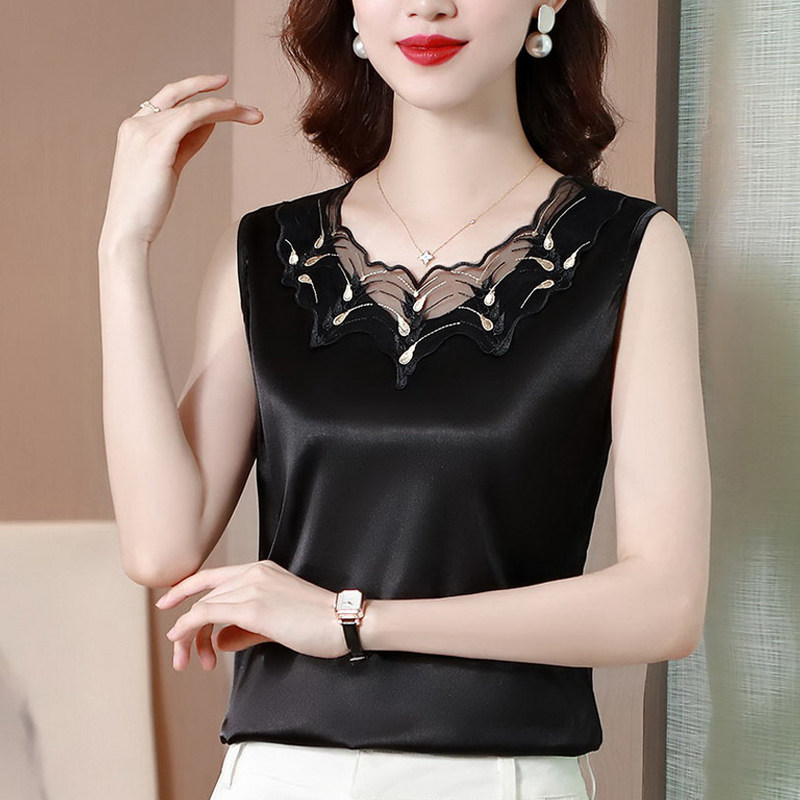 醋酸蕾丝吊带背心女外穿夏季搭配小西装的打底衫内搭缎面真丝上衣