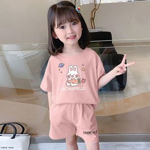 男女童短袖套装2024夏季韩版休闲运动中大儿童洋气纯棉T恤两件套