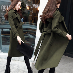 军绿色呢子大衣2016秋冬季新款女装韩版宽松加厚中长款羊毛呢外套
