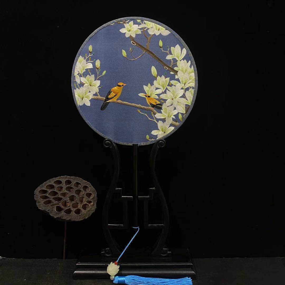 清仓 苏州刺绣真丝双面苏绣手工扇面团扇子送礼双面手工艺跟我学