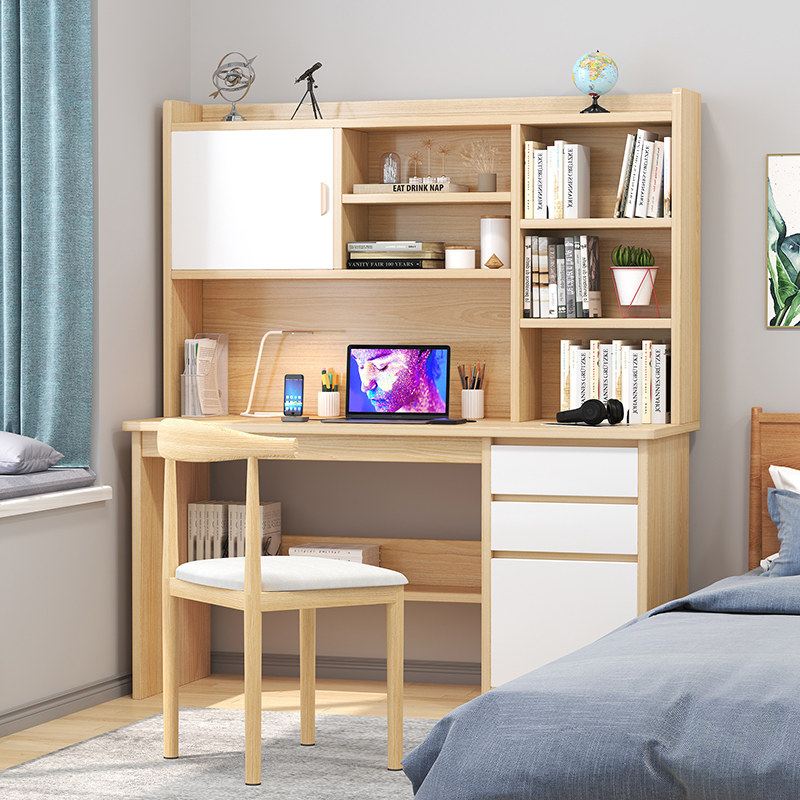 书桌书架一体电脑桌带书柜一体组合简约家用卧室学生学习桌简易桌