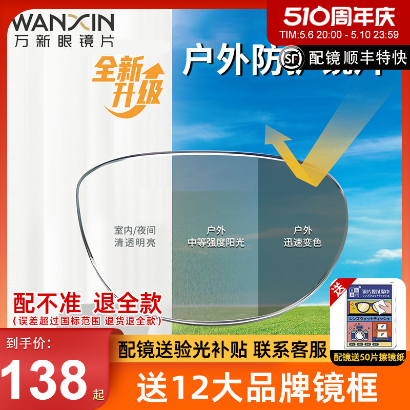 万新变色+防蓝光镜片膜变变色室内户外有效防护 变色近视眼镜片