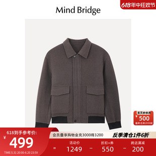 MB MindBridge百家好冬季男士短款翻领毛呢外套2023新款羊毛大衣