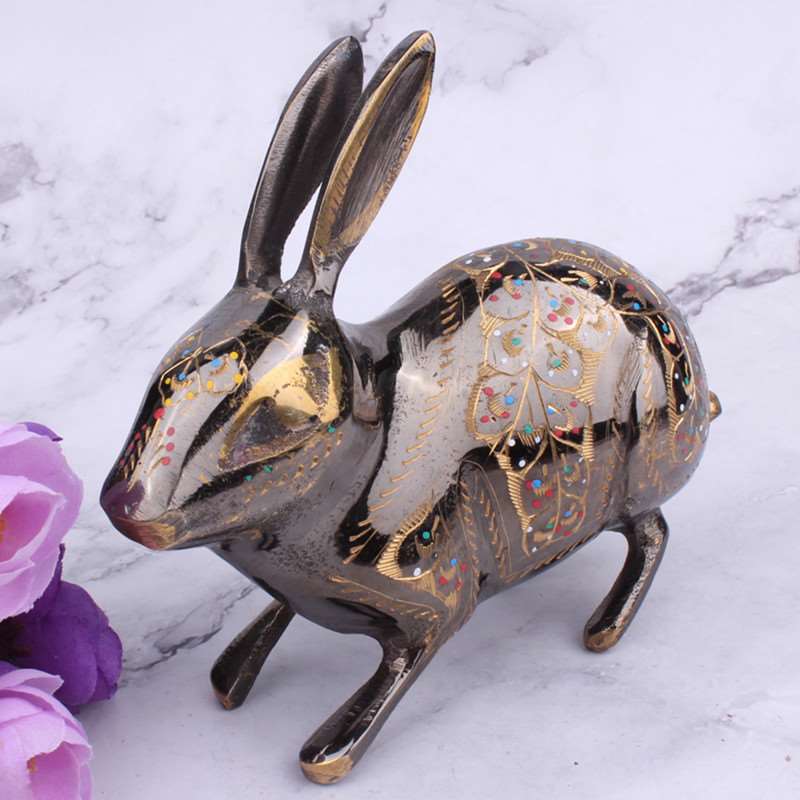 /巴基斯坦铜器小兔子摆件铜玉兔摆设动物生肖兔铜雕家居风水摆件