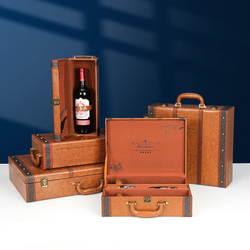 复古加宽红酒包装礼盒欧式高档单双四六支装葡萄皮箱红酒盒子定制