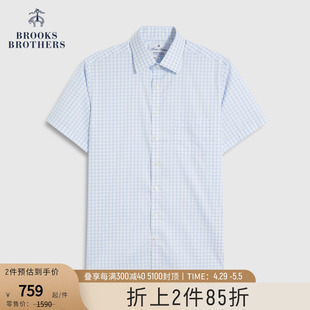 Brooks Brothers/布克兄弟男士超修身版经典格纹短袖免烫正装衬衫