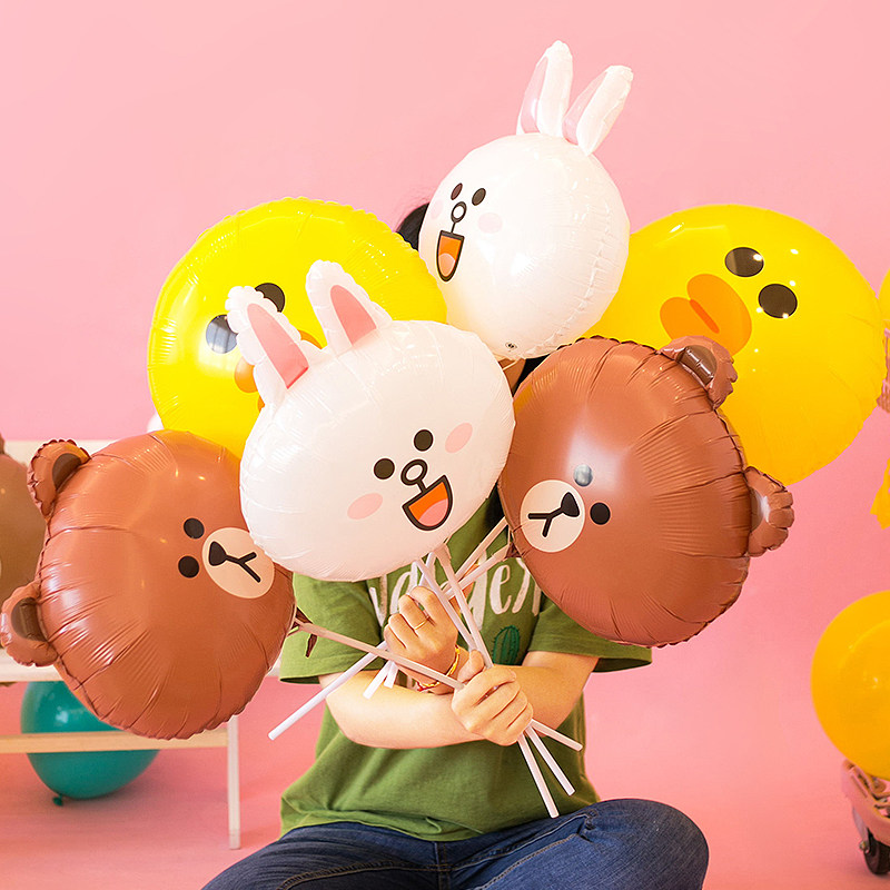 line气球手持_网红line布朗熊气球带杆铝膜手持棒微商地推生日毕业