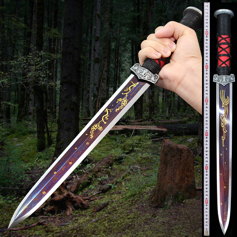 短剑 小宝剑 花纹钢八面剑 一体钢手工刀剑镇宅冷兵器未开刃