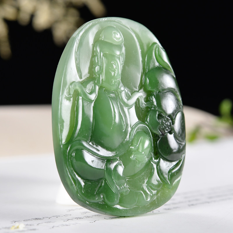 和田玉碧玉俏色 观音挂件 42.07克