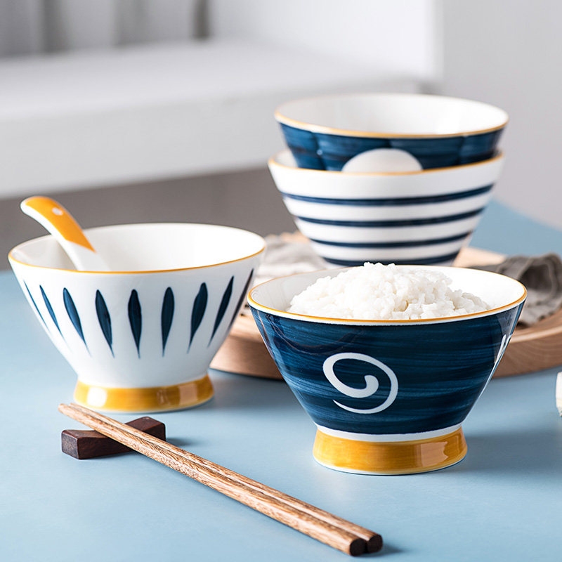日式斗笠碗创意陶瓷碗米饭碗吃饭小碗甜品沙拉碗雪糕碗家用5寸碗