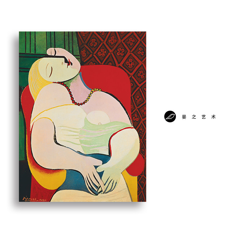 美人~毕加索梦油画人物装饰画人像美女挂画红色女人艺术撞色抽象