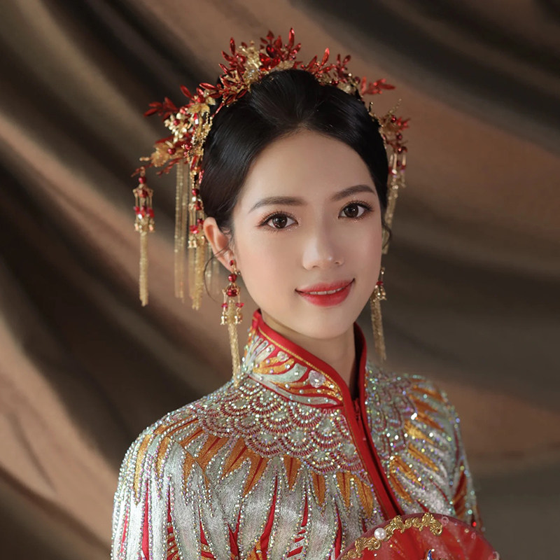 中式新娘复古宫廷大气步摇结婚礼凤冠霞帔龙凤褂头饰秀禾和服配饰