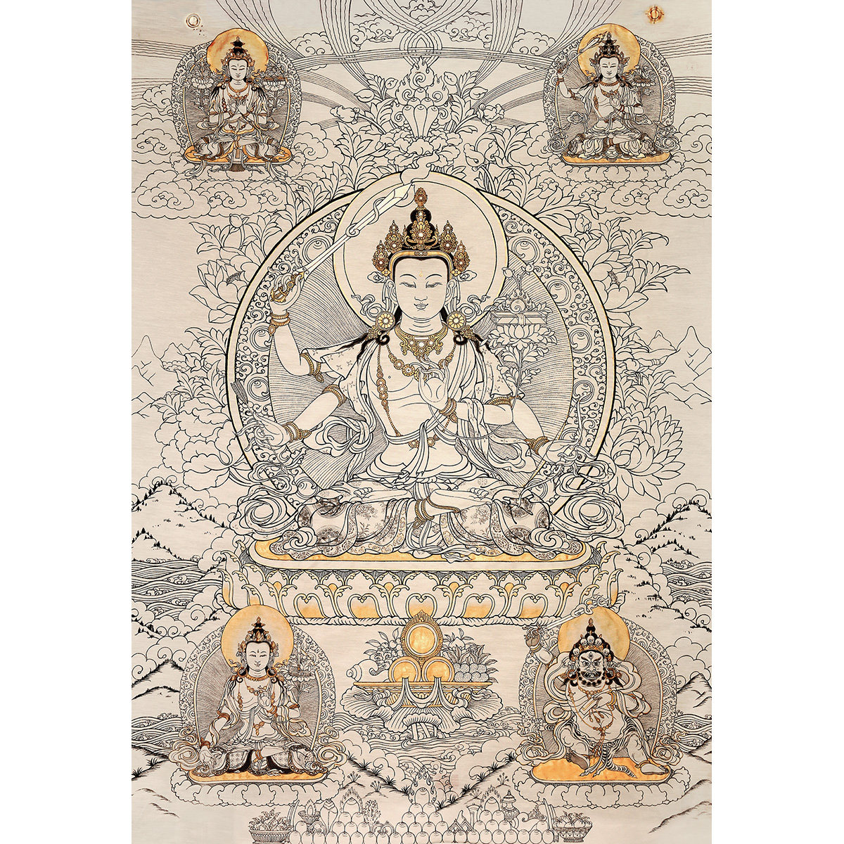 五部文殊菩萨 唐卡西藏手绘diy