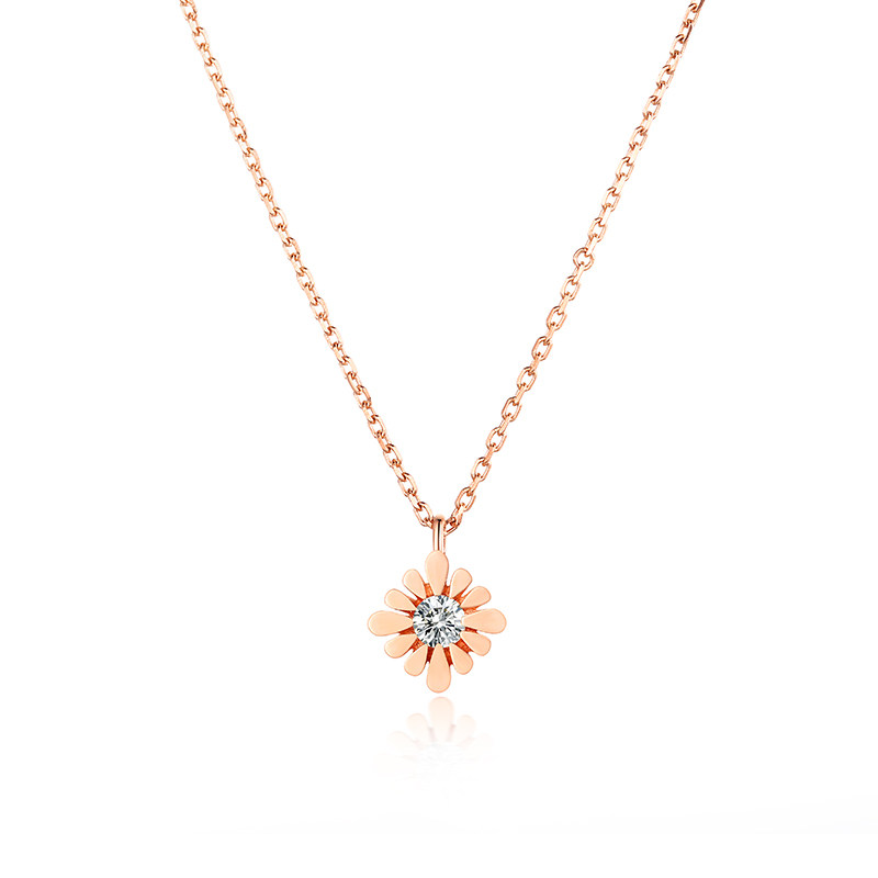 百赫珠宝 18k玫瑰金钻石项链 女彩金雏菊锁骨链单钻吊坠真钻正品
