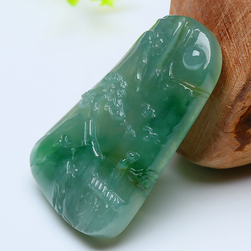 冰种晴底飘绿花山水牌 14.94克 pj0734