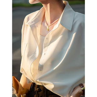 法式白色衬衫女春秋2024新款职业长袖Polo领衬衣气质高级感上衣