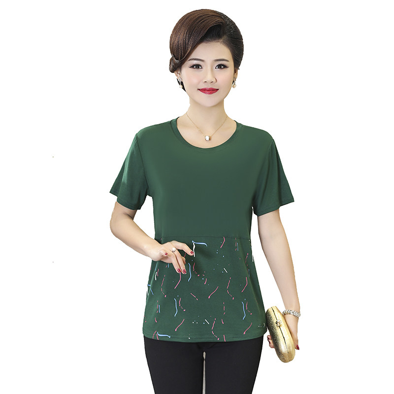 中年肥胖妈妈短袖t恤女夏纯棉宽松加肥加大码女装莫代尔中老年衫