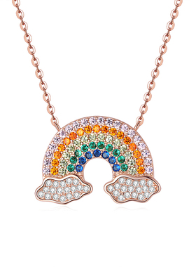 彩虹项链纯银满钻云朵趣味锁骨链彩钻雨过天晴吊坠教师节礼物