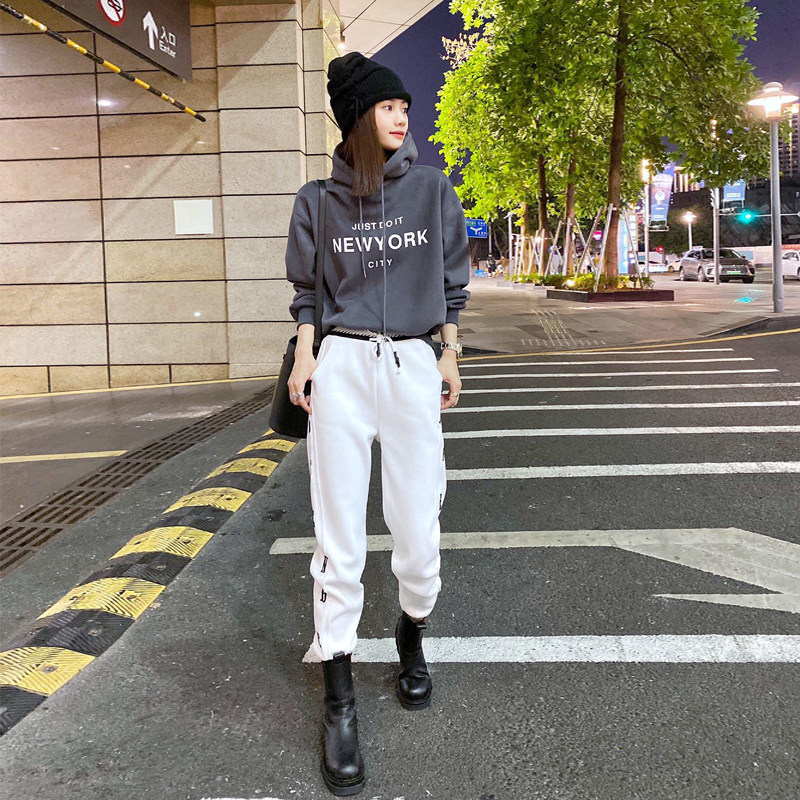 运动服2021年新款时尚加绒加厚卫衣两件套卫裤休闲运动套装女秋冬