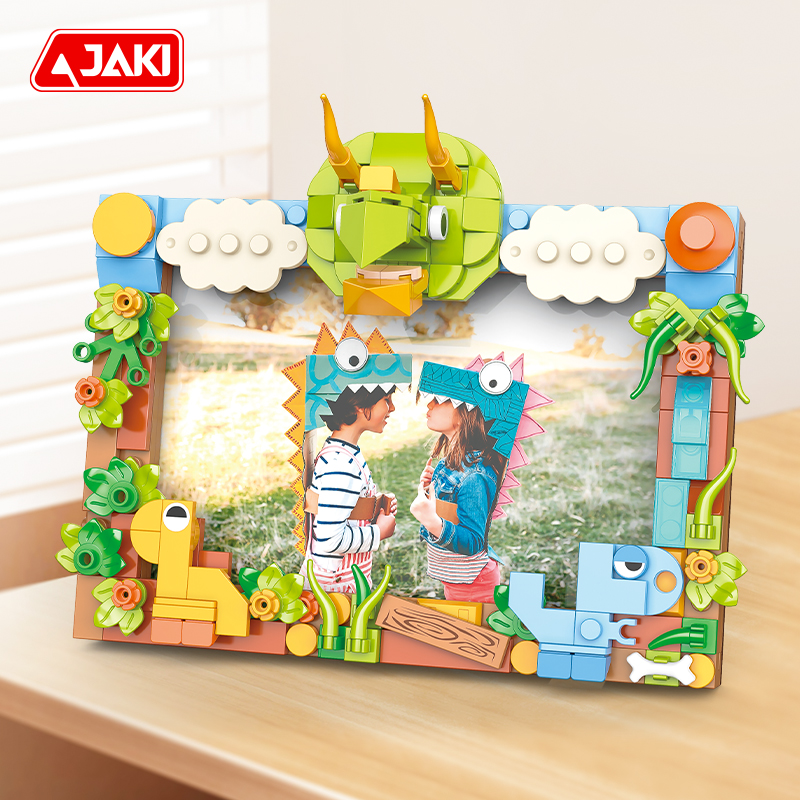 JAKI佳奇相框积木霸王恐龙桌面摆件男孩玩具创意拼装玩具儿童礼物