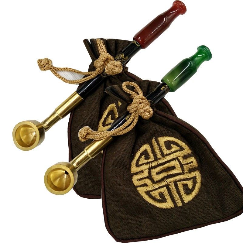 旱烟烟口袋包烟斗老式纯铜短款老式手工烟袋锅子旱烟袋 实木烟袋