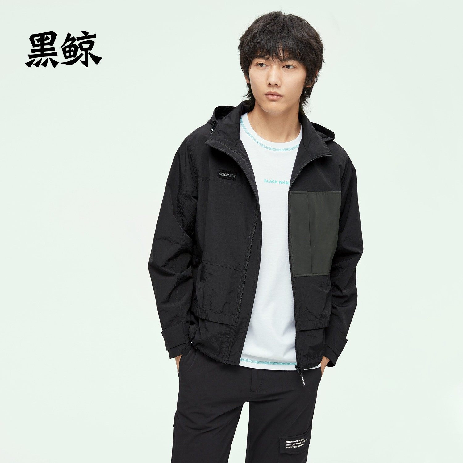 黑鲸立领藏帽休闲夹克男春季热卖工装风外套男