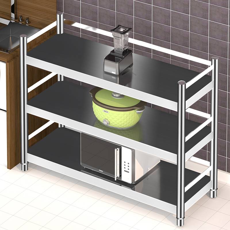 加厚加粗围栏不锈钢厨房置物架柜落地式多层架子家用收纳储物货架