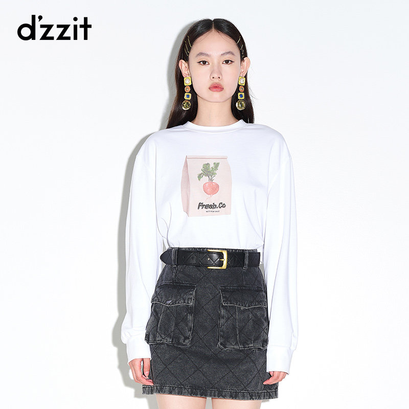 dzzit地素2021冬专柜新款粉红豹绣花休闲短款卫衣女3d4b5091a