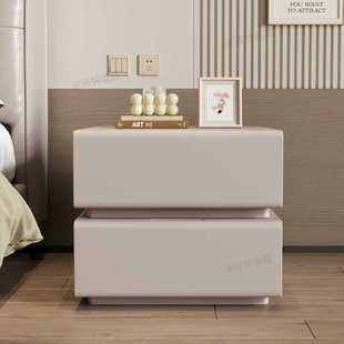 简约现代全实木烤漆床头柜意式轻奢奶油风免安装卧室床边收纳窄柜