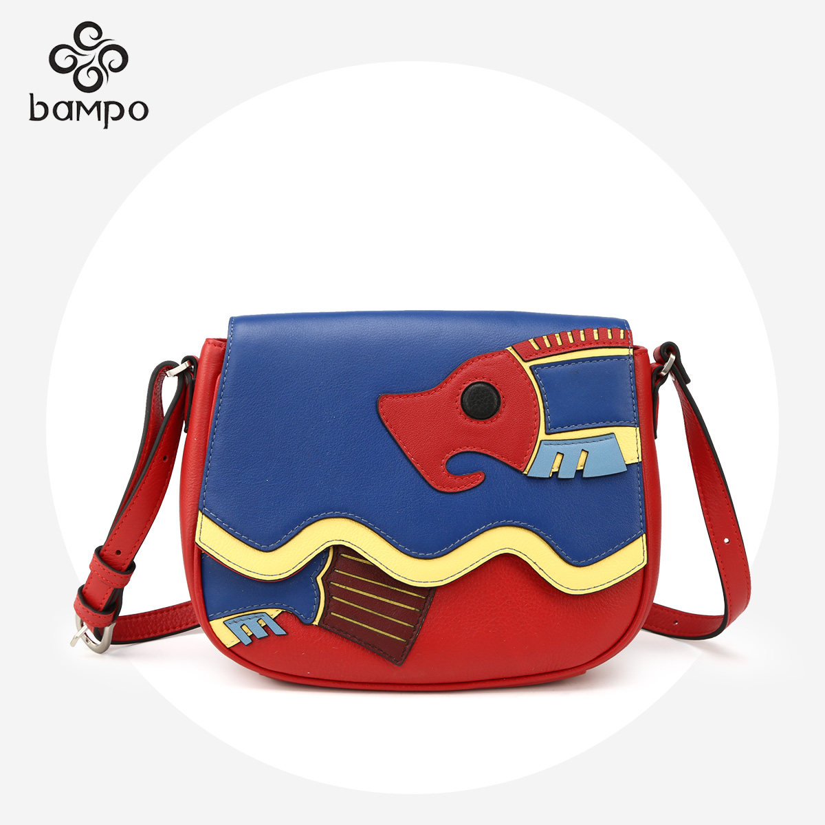 bampo/半坡饰族半坡真皮女包原创商场同款头层牛皮知鱼斜挎马鞍包