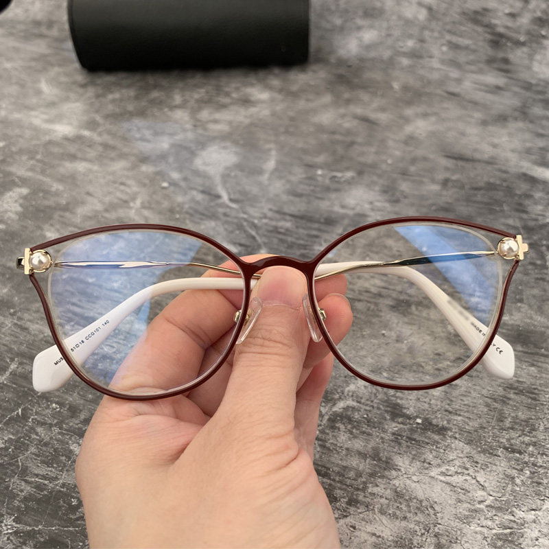 近视眼镜框 女款 优雅_新品个性猫眼眼镜珍珠角花女款近视眼镜框时尚