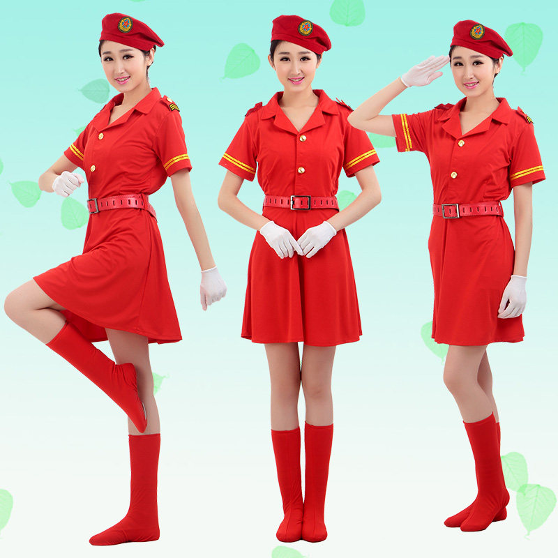 成人舞蹈服演出服装军鼓服军装女款迷彩裙女兵服装广场舞军装迷彩