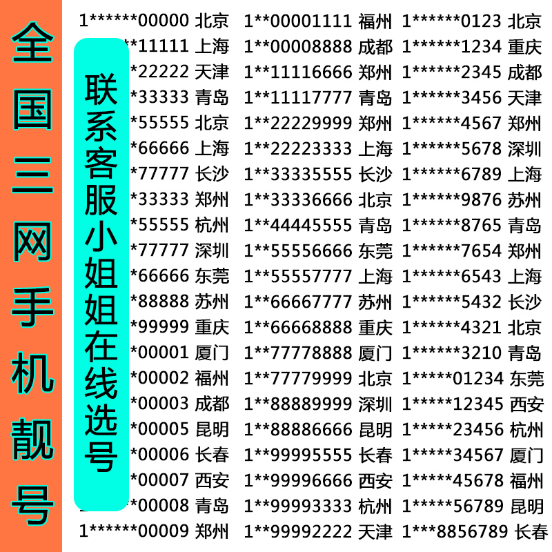 手机好号靓号广州三连联通手机号码深圳吉祥卡顺子手机卡