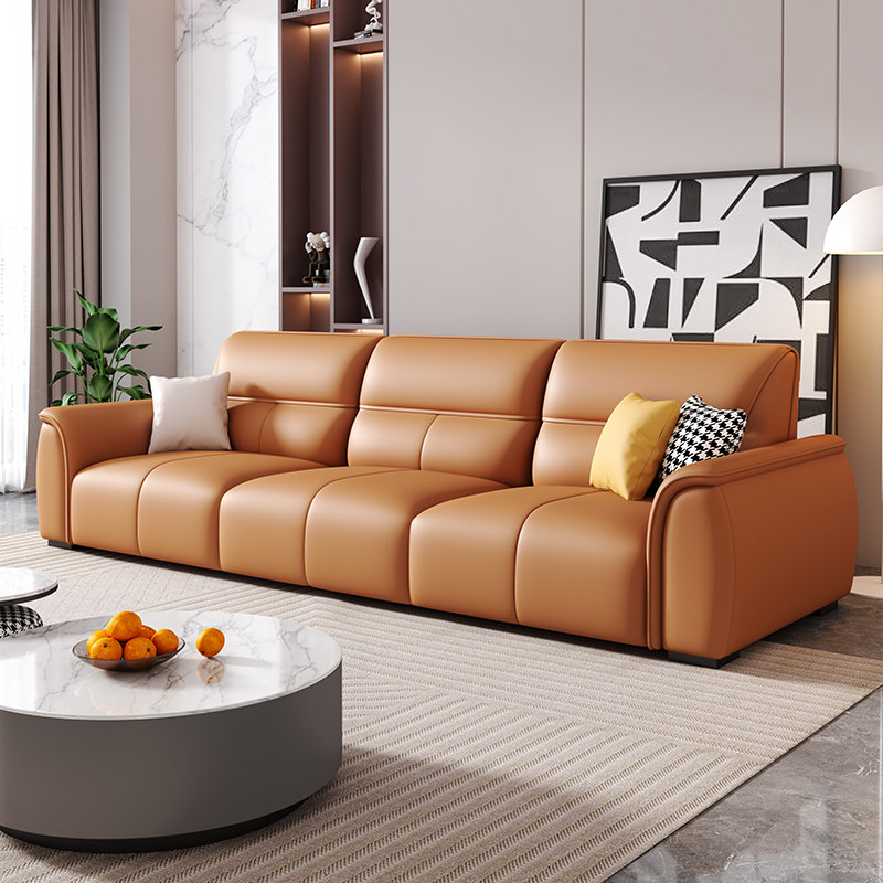 意式真皮网红沙发小户型现代简约头层牛皮直排客厅极简组合皮沙发