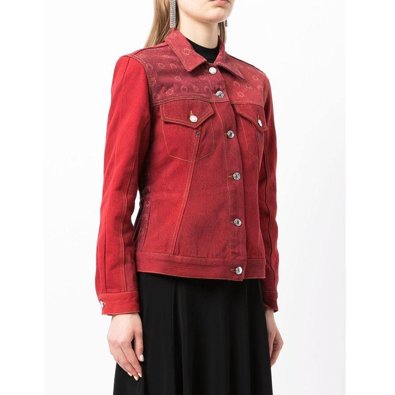 选品店marine serre 22新款设计师品牌红色弯月收腰牛仔外套