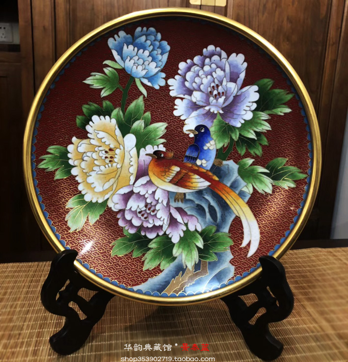 正宗北京景泰蓝10寸盘子/花鸟富贵 圆盘 外事礼品 家居摆件