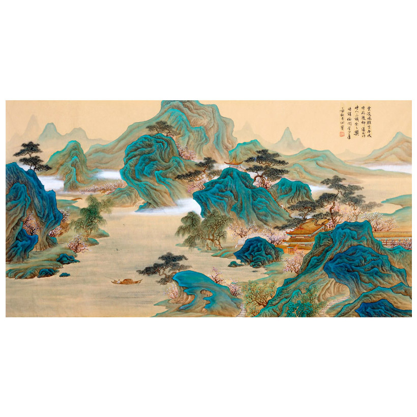 何实《云淡风轻近午天》大尺寸罕见 当代著名工笔青绿山水画家