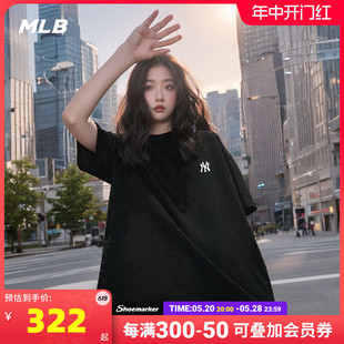 MLB官网黑色大码T恤男2024夏季新款NY女子短袖透气运动服宽松半袖