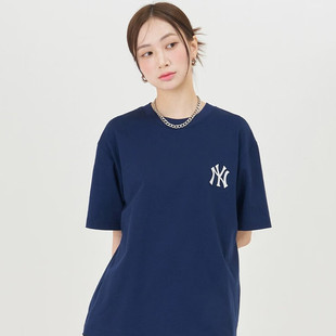MLB官网NY老花大标短袖女装2024夏季新款透气蓝色半袖男运动T恤衫