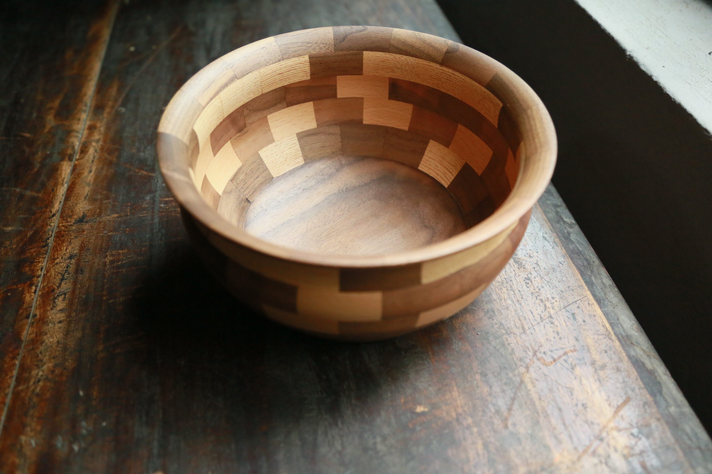 王石头木作 手工制作创意拼色木碗 实用木器盛具