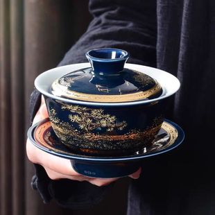青花瓷功夫茶具大号泡茶碗复古家用高档陶瓷茶壶三才盖碗茶杯套装