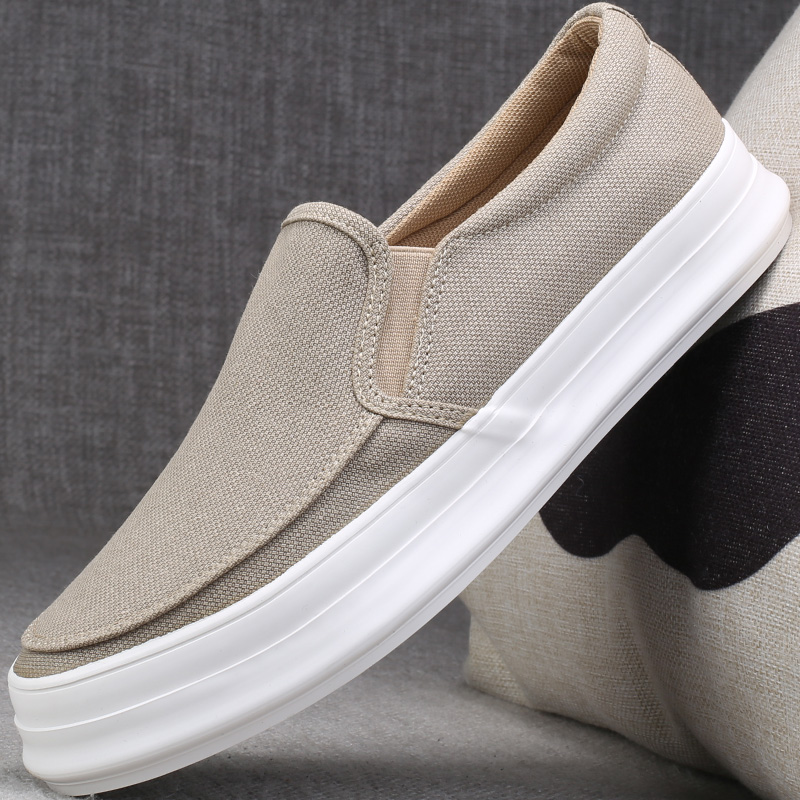 老北京布鞋男式休闲平板鞋厚底一脚蹬懒人男鞋夏季透气男士帆布鞋