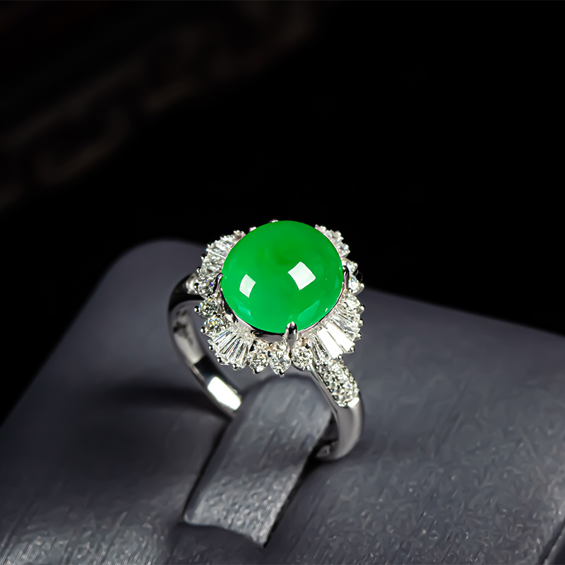 贵人旗舰店的优惠券大全—天然翡翠a货冰种阳绿高档18k金镶嵌女款戒指