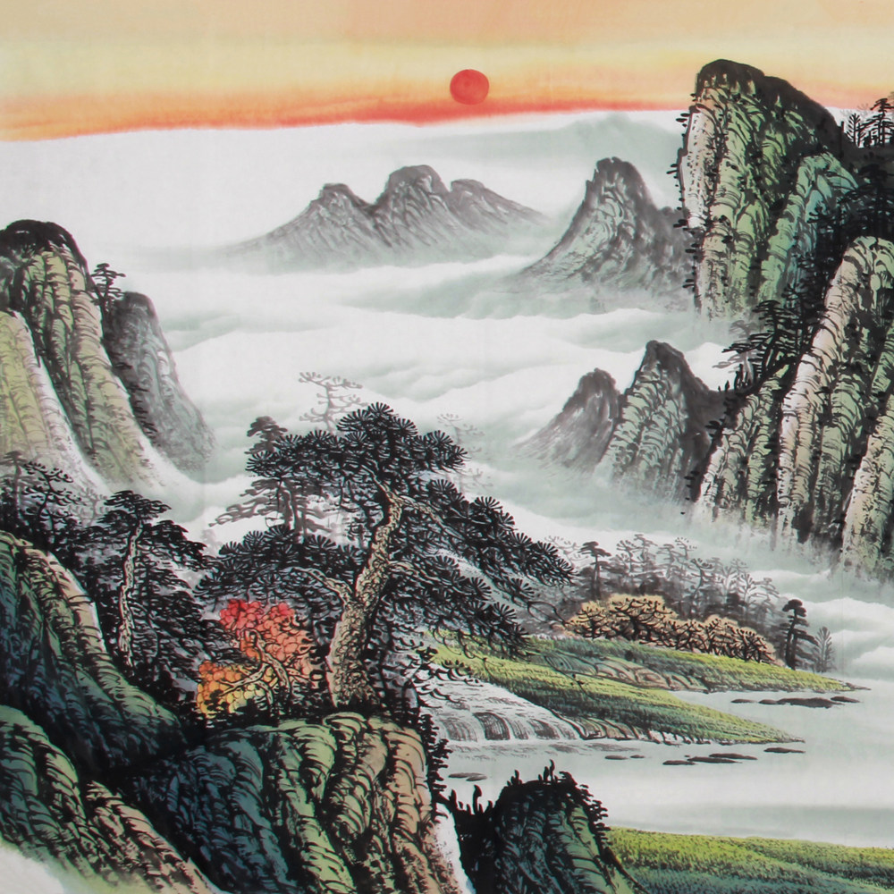 王岩《精品小六尺山水 旭日东升》