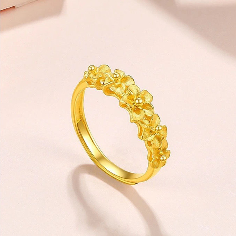 新款足金999戒指女士桔梗花黄金活口指环时尚正品24k纯金珠宝首饰