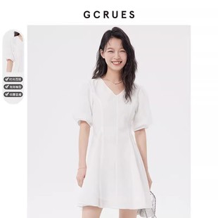 gcrues雪纺连衣裙女夏2024新款韩版气质收腰高级感小个子白色裙子